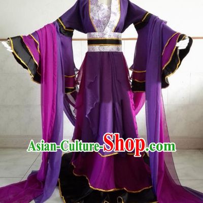 Chinese Ancient Cosplay Fairy Costume Tang Dynasty Palace Princess Swordswoman Purple Hanfu Dress for Women