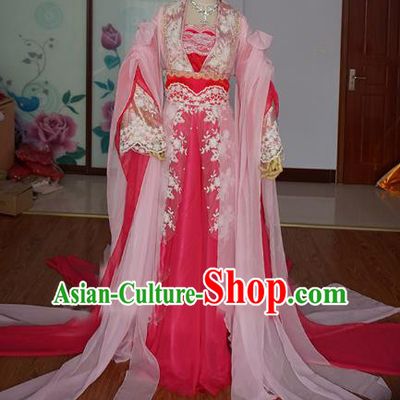 Chinese Ancient Cosplay Fairy Princess Costume Tang Dynasty Swordswoman Pink Hanfu Dress for Women