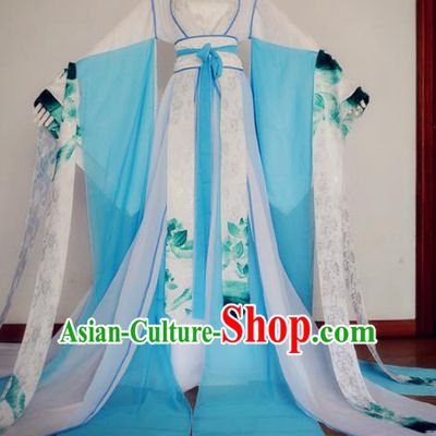 Chinese Ancient Cosplay Fairy Costume Tang Dynasty Imperial Princess Blue Hanfu Dress for Women