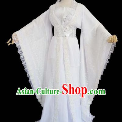 Chinese Ancient Cosplay Fairy Swordswoman White Hanfu Dress Traditional Tang Dynasty Princess Costume for Women