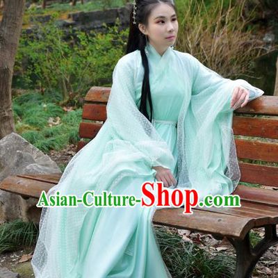 Chinese Traditional Han Dynasty Swordswoman Green Hanfu Dress Ancient Cosplay Princess Costume for Women