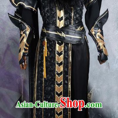 Chinese Ancient Cosplay Warrior Costume Nobility Childe Swordsman Black Body Armour Clothing for Men
