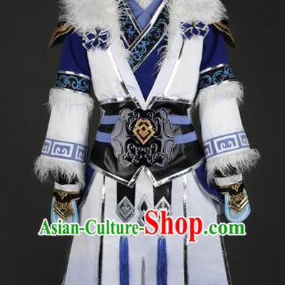 Chinese Ancient Nobility Childe Warrior White Costume Cosplay Swordsman Clothing for Men