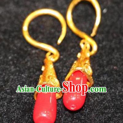 Chinese Zang Nationality Handmade Jewelry Accessories Tibetan Minority Red Earrings for Women