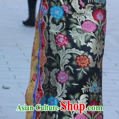 Chinese Traditional Minority Costume Tibetan Black Brocade Skirt Zang Nationality Clothing for Women