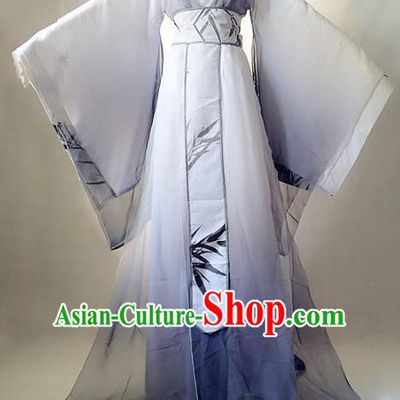 Chinese Han Dynasty Royal Highness Hanfu Ancient Swordsman Printing Bamboo Clothing for Men