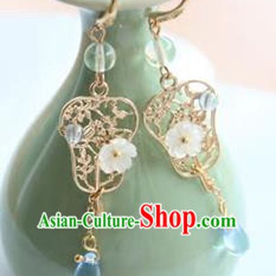 Chinese Ancient Handmade Earrings Accessories Hanfu Golden Banana Leaf Eardrop for Women
