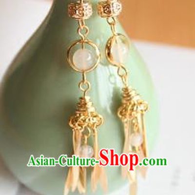 Chinese Ancient Handmade Earrings Accessories Hanfu Golden Tassel Eardrop for Women