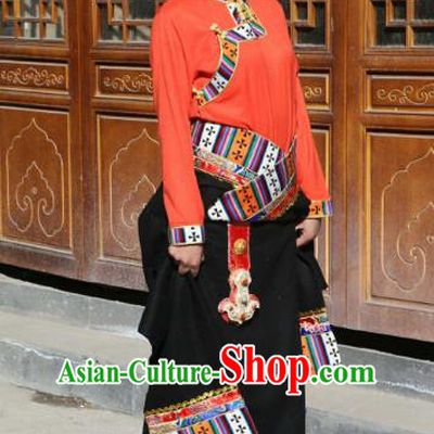 Chinese Traditional Black Tibetan Robe Minority Costume Zang Nationality Clothing for Women