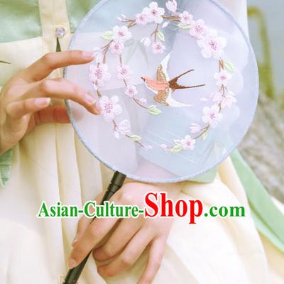 Chinese Ancient Handmade Palace Fans Hanfu Embroidered Round Fans for Women