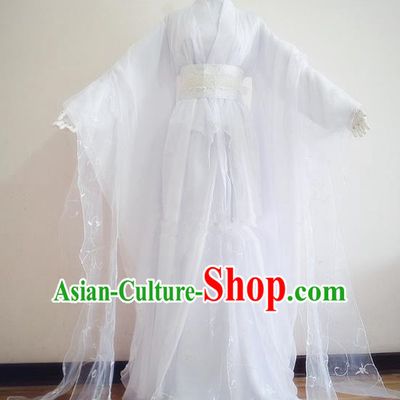 Chinese Traditional Han Dynasty Swordswoman White Hanfu Dress Ancient Fairy Clothing for Women