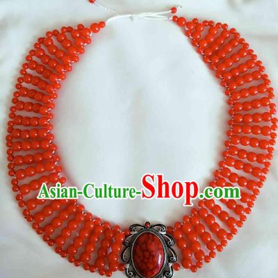 Chinese Traditional Ethnic Red Beads Hair Accessories, Mongolian Minority Folk Dance Headwear for Women