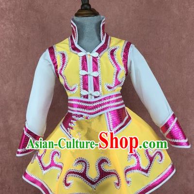 Chinese Traditional Ethnic Children Costume, China Mongolian Minority Folk Dance Clothing for Kids