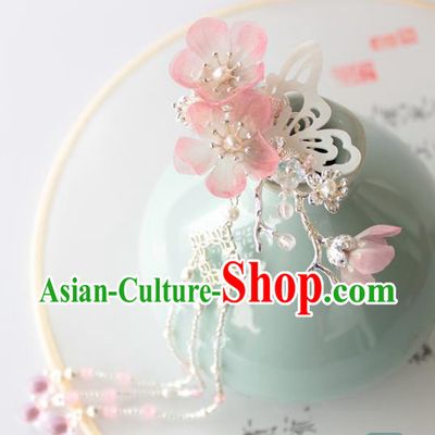 Chinese Ancient Handmade Palace Pink Flowers Hair Clip Hair Accessories Hanfu Shell Butterfly Hairpins for Women