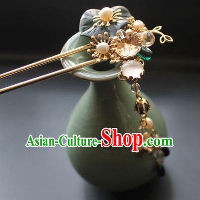 Chinese Ancient Handmade Palace Brass Hair Clip Hair Accessories Hanfu Tassel Hairpins for Women