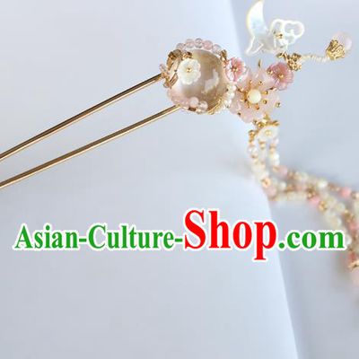 Chinese Ancient Handmade Palace Pink Tassel Hair Clip Hair Accessories Hanfu Hairpins for Women