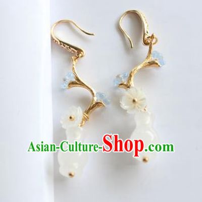 Chinese Ancient Handmade Jade Vase Earrings Accessories Hanfu Eardrop for Women