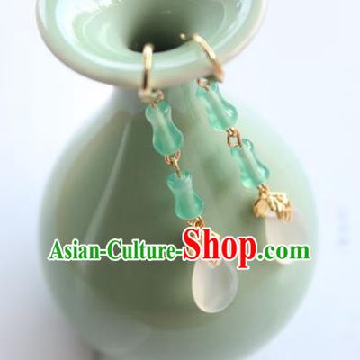 Chinese Ancient Handmade Green Bamboo Earrings Accessories Hanfu Eardrop for Women