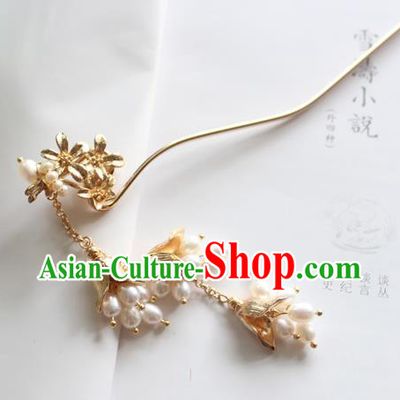 Chinese Ancient Handmade Palace Pearls Tassel Hair Clip Hair Accessories Hanfu Hairpins for Women