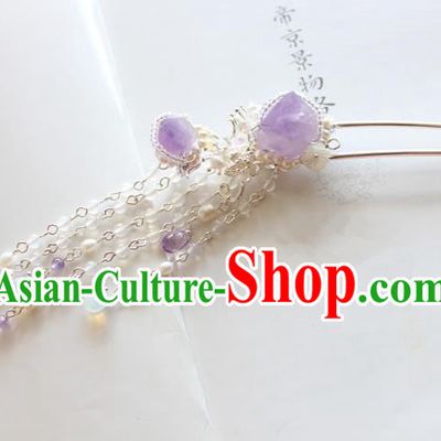 Chinese Ancient Handmade Palace Purple Crystal Hair Clip Hair Accessories Hanfu Hairpins for Women