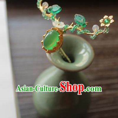 Chinese Ancient Handmade Green Hair Clip Hair Accessories Hanfu Hairpins for Women