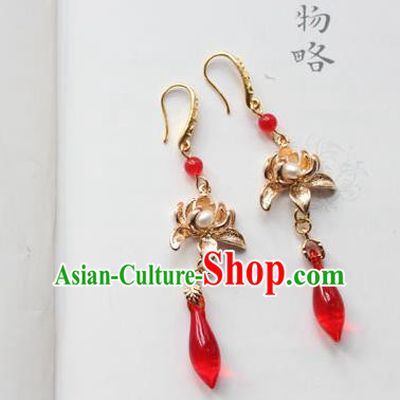 Chinese Ancient Handmade Hanfu Brass Lotus Earrings Accessories Eardrop for Women