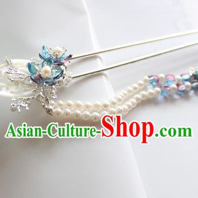 Chinese Ancient Handmade Hair Clip Hair Accessories Hanfu Pearls Tassel Hairpins for Women