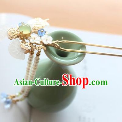Chinese Ancient Handmade Jade Step Shake Hair Accessories Hanfu Tassel Hairpins for Women