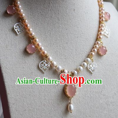 Chinese Ancient Handmade Classical Necklace Accessories Hanfu Rose Chalcedony Necklet for Women