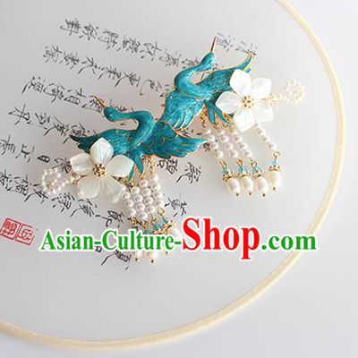 Chinese Ancient Handmade Classical Blueing Crane Hair Claws Hair Accessories Hanfu Hairpins for Women
