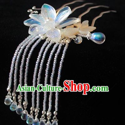 Chinese Ancient Handmade Classical Lotus Hair Comb Hair Accessories Hanfu Tassel Hairpins for Women