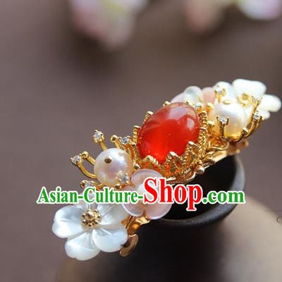 Chinese Ancient Handmade Classical Red Agate Hair Claw Hair Accessories Hanfu Hairpins for Women