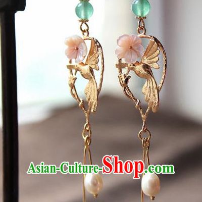 Chinese Ancient Handmade Hanfu Accessories Golden Tassel Earrings for Women