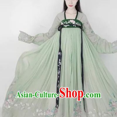 Chinese Ancient Fairy Costume Traditional Tang Dynasty Princess Embroidered Green Hanfu Dress for Women