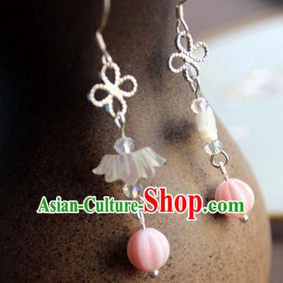 Chinese Ancient Handmade Classical Accessories Hanfu Pink Beads Tassel Earrings for Women