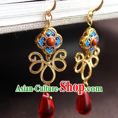 Chinese Ancient Handmade Classical Accessories Hanfu Cloisonne Tassel Earrings for Women