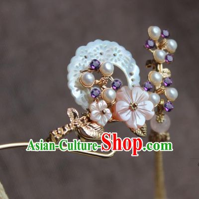 Chinese Ancient Handmade Hair Clip Tassel Step Shake Classical Hair Accessories Hanfu Shell Hairpins for Women