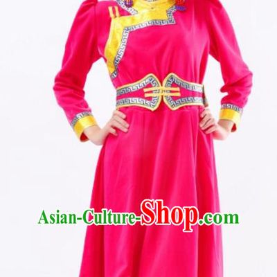 Chinese Mongol Nationality Rosy Costume Traditional Mongolian Minority Dress for Women