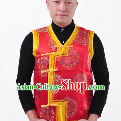 Chinese Mongol Nationality Costume Mongolian Red Vest Traditional Mongolian Minority Folk Dance Clothing for Men