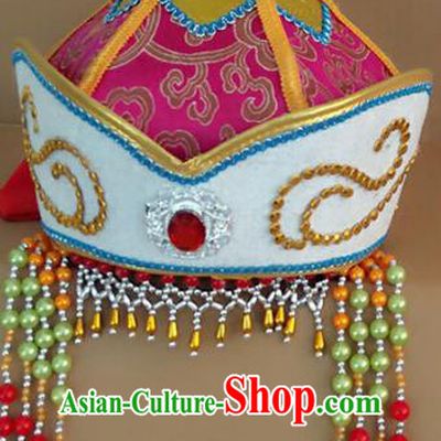 Chinese Handmade Mongol Nationality Wedding Hats Hair Accessories Mongolian Princess Pink Hats for Women