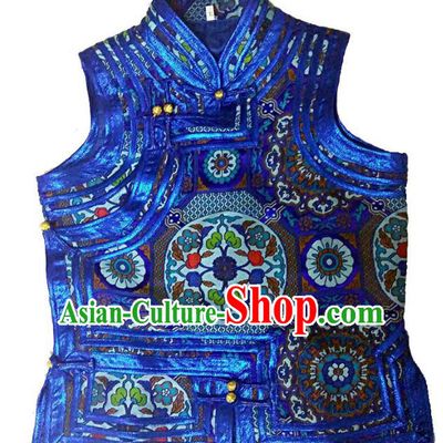 Chinese Mongol Nationality Costume Royalblue Vest Traditional Mongolian Minority Dress for Women