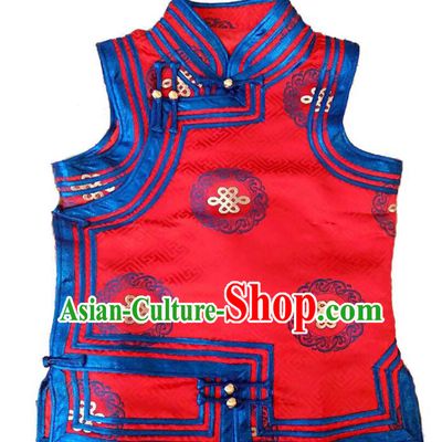 Chinese Mongol Nationality Red Vest Costume Traditional Mongolian Minority Dress for Women