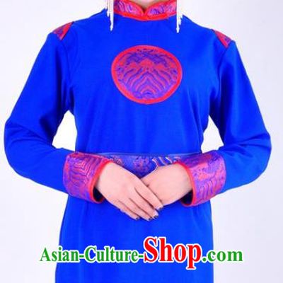 Chinese Mongol Nationality Costume Traditional Mongolian Minority Blue Dress for Women