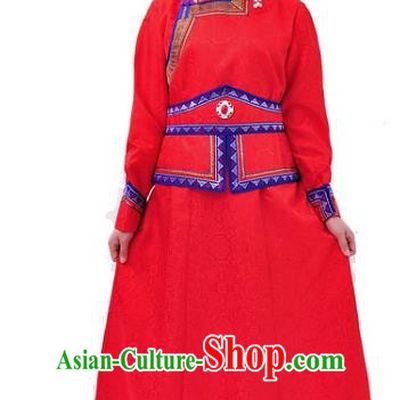 Chinese Mongol Nationality Costume Wedding Red Dress Traditional Mongolian Minority Clothing for Women
