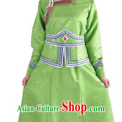 Chinese Mongol Nationality Costume Wedding Green Dress Traditional Mongolian Minority Clothing for Women