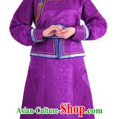 Chinese Mongol Nationality Costume Wedding Purple Dress Traditional Mongolian Minority Clothing for Women