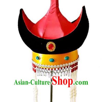Chinese Handmade Mongol Nationality Wedding Hats Mongolian Red Hats for Women