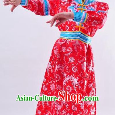 Chinese Mongol Nationality Wedding Costume Red Mongolian Robe Traditional Mongolian Minority Clothing for Women