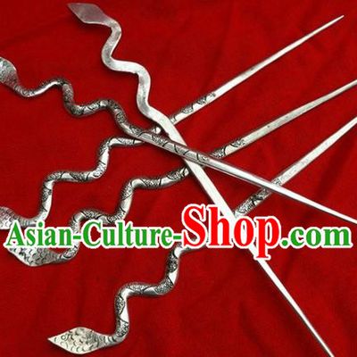 Chinese Traditional Miao Nationality Hair Accessories, Hmong Sliver Snake Hairpins Headwear for Women