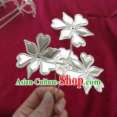 Chinese Traditional Miao Nationality Hair Accessories, Hmong Sliver Flowers Hairpins Headwear for Women